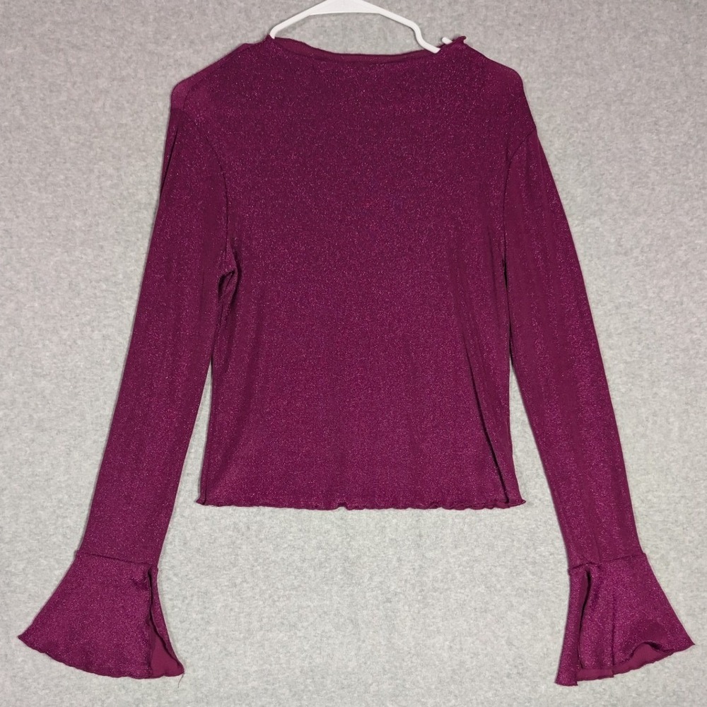 Jessica Simpson Top Women Small Pink‎ Metallic Flared Sleeve Glam Sparkle Disco